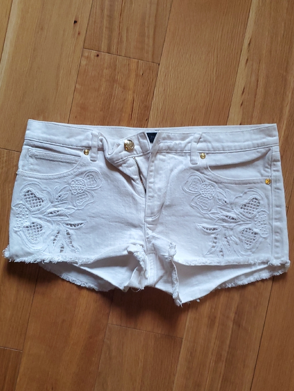 Juicy Couture White Embroidered Denim Cutoff Shorts